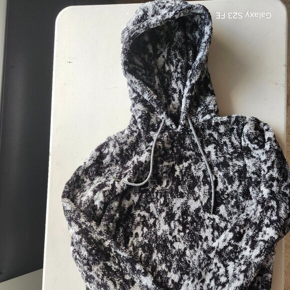 Athleta Women's Tugga Sherpa Jacquard Hoodie Sweatshirt XS Black and Gray - Picture 2 of 4